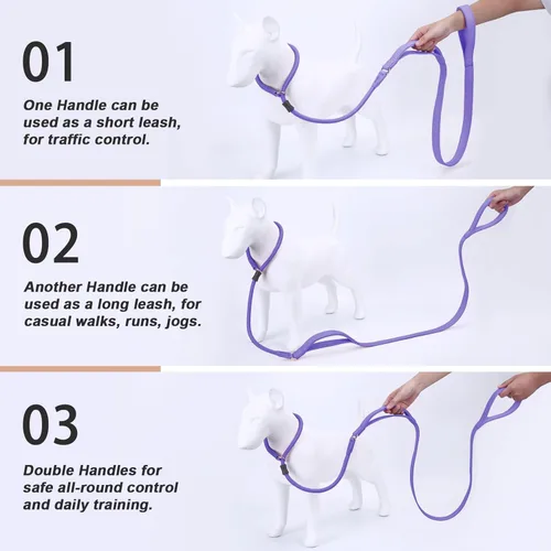 Vista 31 de Correa antideslizante para perro, correa de entrenamiento para perros con doble asa, correa antideslizante de cuero suave y collar, correa de nailon