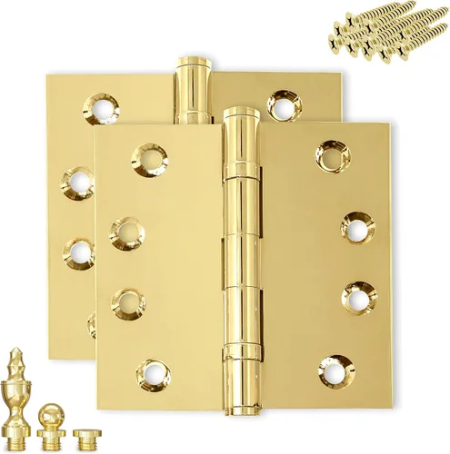 Vista 16 de Bisagra de puerta de latón macizo, rodamiento de bolas resistente, 4 x 4 pulgadas, con puntas decorativas de rosca incluidas, juego de 4 bisagras