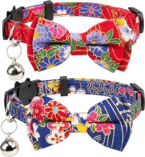 Vista 17 de Collar para Gato Mascota Separable con Campana y Moño Desmontable Ajustable Seguridad para Gatito Cachorro Niña Niño 2 piezas Navidad-A