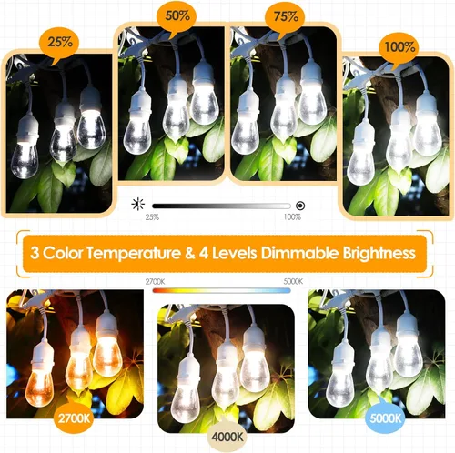 Vista 3 de Mlambert Luces de Cadena LED Regulables de 3 Colores para Exteriores con Controles Remotos, Enchufables 96 Pies (2x48 Pies) Luces LED Impermeables