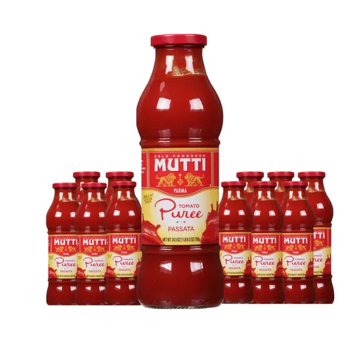 Vista 10 de Mutti Puré de tomate con albahaca (Passata con Basilico), 24.5 onzas Marca de tomates #1 de Italia, sabor fresco, apto para veganos y sin gluten