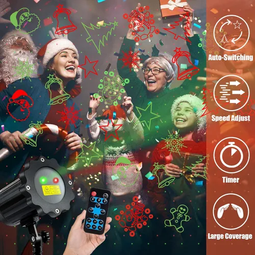 Vista 6 de Proyector de luces de Navidad más brillantes para exteriores, proyector de Navidad láser impermeable con control remoto, decoraciones de foco