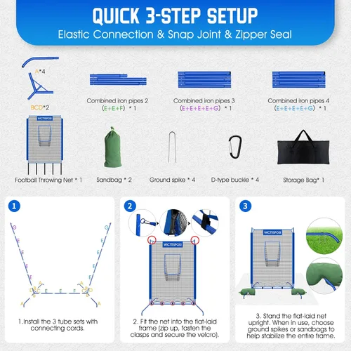 Vista 8 de Football Throwing Net, Upgrade Heavy Duty Metal Frame Quarterback Training Equipment Throwing Machine with 1-4 Targets, Easy Setup Football Target