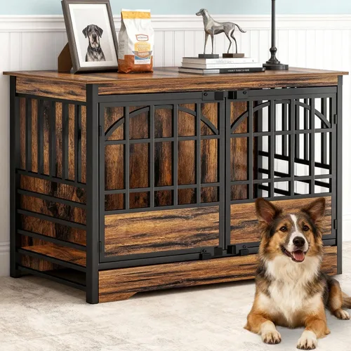 COZPAW Mueble de jaula para perros de 52 pulgadas, perrera extragrande para interiores para razas extragrandes, jaula resistente con puertas