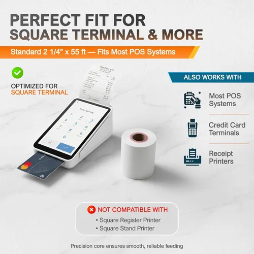 Vista 4 de Rollo de papel de recibo para máquina de tarjeta de crédito Square Terminal (10 rollos)