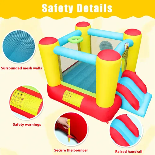 Vista 5 de WELLFUNTIME - Castillo hinchable con tobogán, castillo para saltar para niños con soplador, castillo hinchable de 100x77x63 Pulgadas