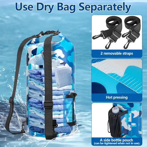 Vista 4 de Bolsa seca impermeable de 30L con enfriador desmontable de 20 L, mochila enfriadora con bolsillo para teléfono y bolsa para botellas, adecuada
