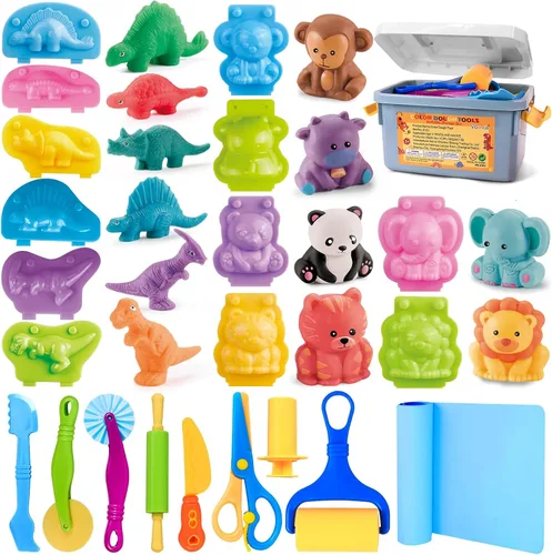 Juego de herramientas de masa para niños, 22 piezas de arcilla y accesorios de masa para niños pequeños con caja de almacenamiento, esterilla de