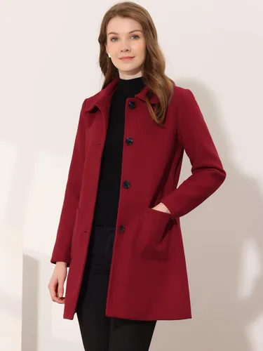 Vista 2 de Allegra K Gabardina de invierno con cuello vuelto para mujer, Café