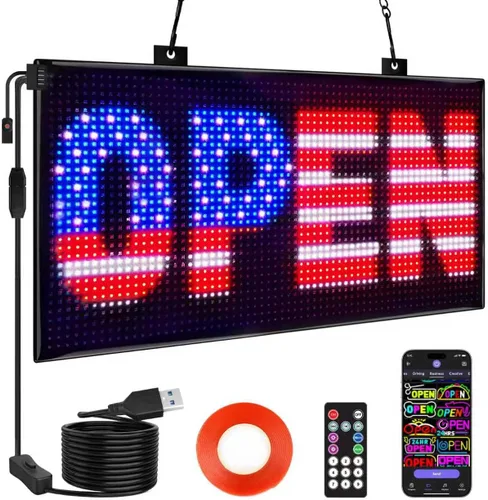 Vista 10 de Rayhome Mini letrero LED para automóvil, 6.7 x 2.76 pulgadas, panel de matriz LED flexible, USB 5 V, control de aplicación Bluetooth, letrero LED