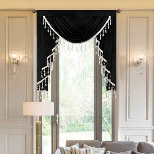 Vista 41 de VOGOL Cenefa de cortinas de terciopelo grueso para dormitorio, cenefas de cascada de lujo con aislamiento térmico dorado para sala de estar formal