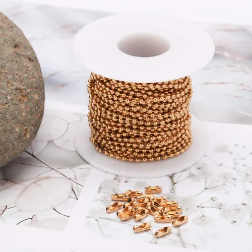 Vista 5 de Tiparts - Cadena con cuentas de bolas de 9.1 m de acero inoxidable de 18K dorado, con 20 broches conectores, juegos de cadena de cuentas de bolas