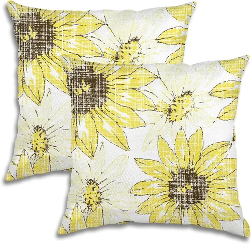 Juego de 2 fundas de almohada de 18 x 18 pulgadas, elegantes almohadas decorativas de girasol, fundas de almohada de crisantemo para exteriores,