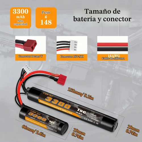 Vista 3 de Batería de airsoft de 3300mAh 11.1V en forma de nunchaku con conector en T estilo Dean y cable mini Tamiya 3S recargable en forma de mariposa