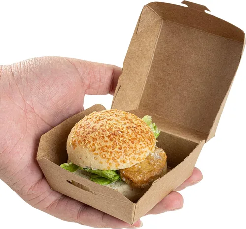 Vista 9 de Restaurantware Mini cajas de hamburguesas de 2.8 x 2.8 x 2 pulgadas, 100 recipientes de comida con tapa con bisagras, cajas desechables de papel