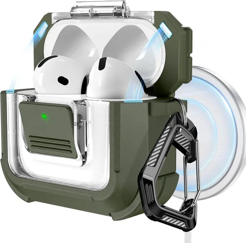 Vista 31 de RFUNGUANGO Funda para AirPods Pro 2, compatible con AirPods Pro de 2ª/1ª generación, compatible con MagSafe, bloqueo automático magnético con kit