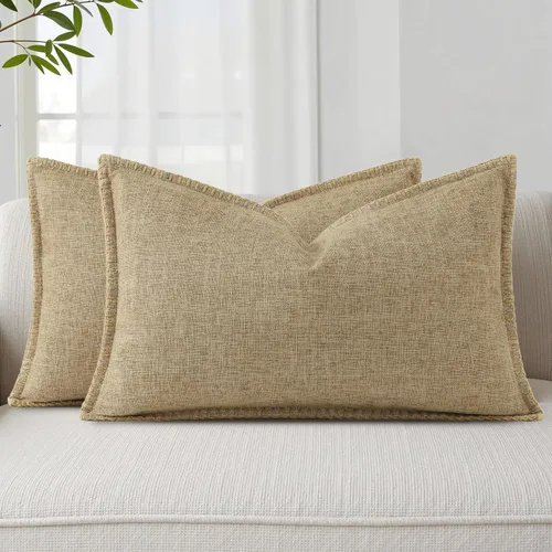 Vista 17 de decorUhome Juego de 2 fundas cuadradas de almohada decorativas de verano de 16 x 16 pulgadas, fundas cuadradas de lino sintético neutro