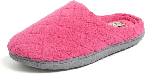 Dearfoams - Pantuflas de espuma viscoelástica para mujer Leslie Terry con anchos amplios para interiores Paradise Pink Terry