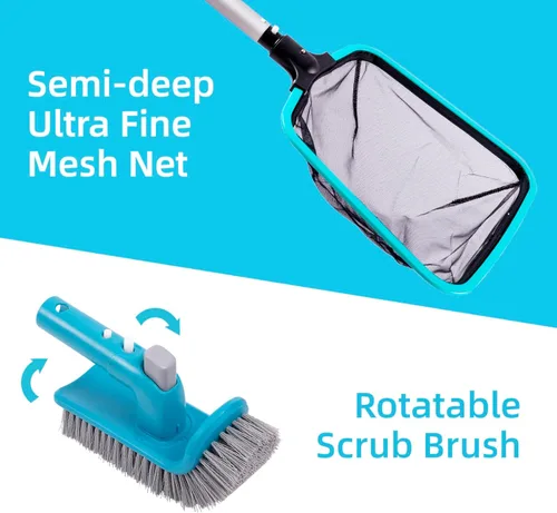 Vista 5 de Sepetrel Kit de limpieza de piscina de lujo que incluye 2 cabezales de cepillo, 2 redes de desnatador de piscina (sin poste)