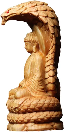 Vista 2 de Estatua de Buda sentado de madera hecha a mano meditando escultura estatuilla decorativa decoración del hogar acento hecho a mano tradicional Marrón