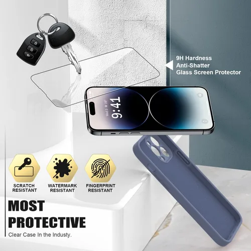 Vista 4 de Goodon Funda para iPhone 14 Pro con protector de pantalla y protección de lente de cámara, goma de gel de silicona suave a prueba de golpes, funda