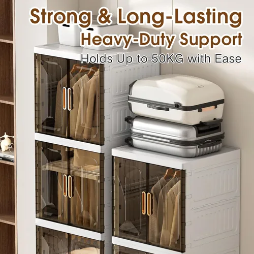 Vista 5 de SunSettler Armario de plástico, gran armario plegable con ruedas, armario plegable de almacenamiento de ropa (3 capas)