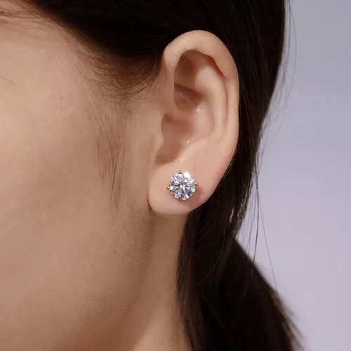 Vista 4 de Tienda Collection Yellow Gold Plated, Platinum or Rose Gold Plated Sterling Silver Infinite Elements Cubic Zirconia Stud Earrings White, Blue