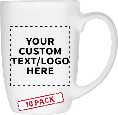 Vista 10 de DISCOUNT PROMOS Juego de 10 tazas de café grandes de cerámica moca brillante, 16 onzas, texto personalizable, logotipo, gres, suave, duradero, mango
