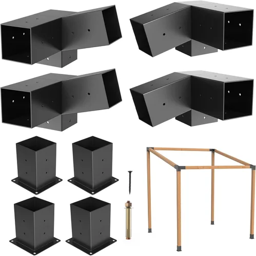Vista 10 de Eapele 6 soportes de pérgola de techo inclinado de 15°, kit de pérgola de extensión de montaje en pared de techo de 3 vías, soporte de base de poste