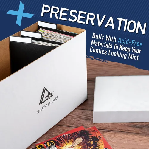 Vista 5 de Caja de almacenamiento de cómics corta de primera calidad Caja de almacenamiento de papel corrugado blanco grueso para cómics con tapa y asas.