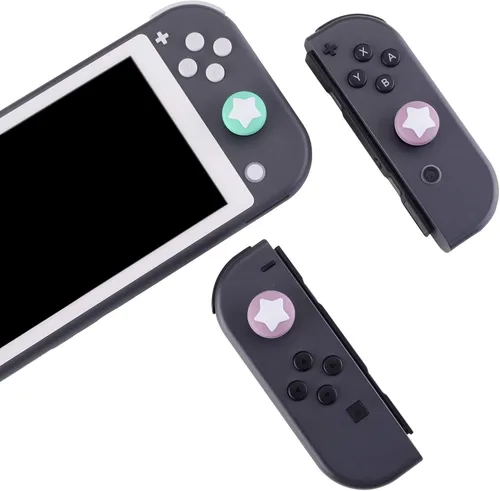 Vista 8 de eXtremeRate PlayVital Star Design Cute Switch Pulgar Grip Taps Dark Grayish Violet Mint Green Joystick Caps para Nintendo Switch Lite Silicona