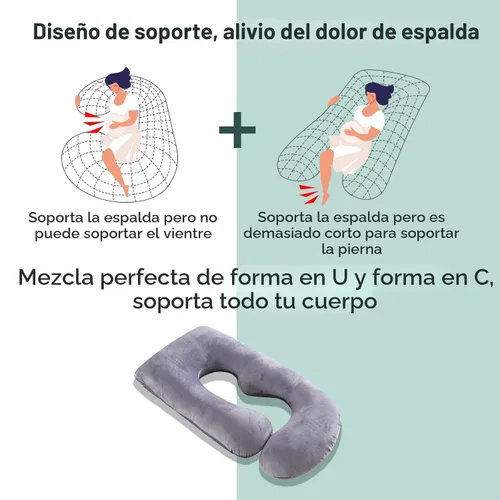 Vista 8 de Momcozy Almohadas de embarazo para dormir, almohada de maternidad de cuerpo completo en forma de U con funda extraíble, soporte para espalda
