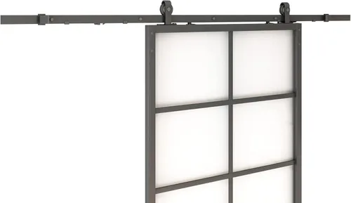 Vista 4 de JUBEST Kit de herrajes resistentes para puerta de granero de 6.6 pies, negro, montado en la parte superior para puerta de vidrio con marco