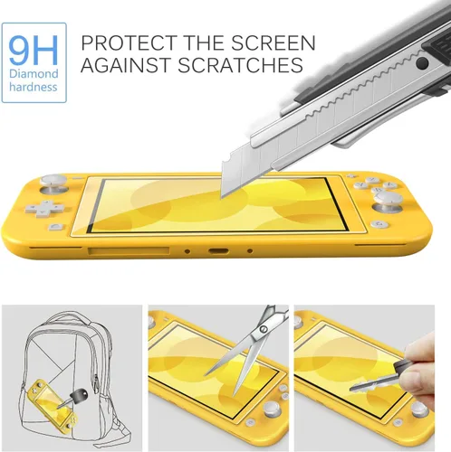 Vista 4 de Paquete de 4 Protector de pantalla de vidrio templado para Nintendo Switch Lite, iVoler transparente HD, alta definición, transparente antiarañazos