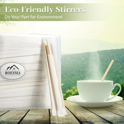 Vista 8 de 100 piezas de agitadores de café de bambú envueltos individualmente – Palitos para remover café de 5.5 pulgadas, palitos para remover para la barra