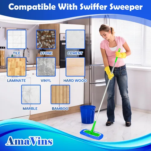 Vista 7 de Paquete de 5 almohadillas de microfibra reutilizables compatibles con trapeador Swiffer Sweeper, cubierta de trapeador plano húmedo y seco
