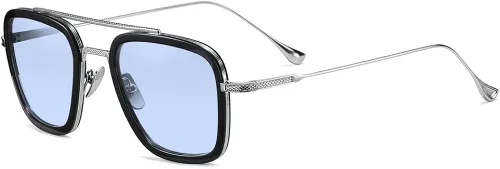 SHEEN KELLY Gafas de sol cuadradas retro con marco de metal para hombres y mujeres, gafas de sol Tony Stark Downey Gradient Grey Lens