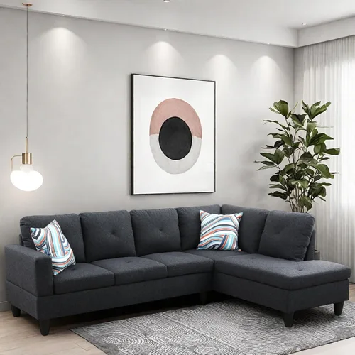 Vista 4 de GlasFlength Sofá modular en forma de L, sofá modular con diván, sofás modulares modernos, muebles para sala de estar, apartamento, oficina, Gris