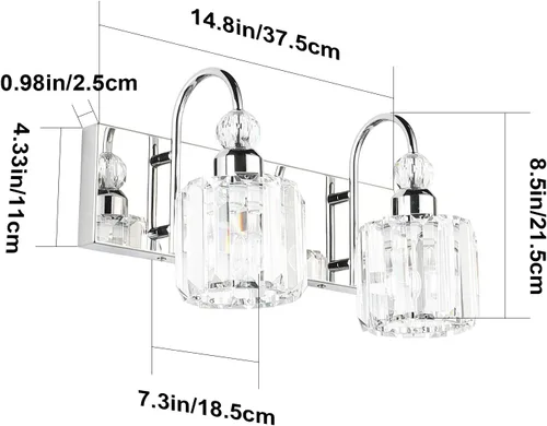 Vista 7 de Ralbay Moderna lámpara de tocador de baño, accesorio de pared de cristal de 2 luces para baño