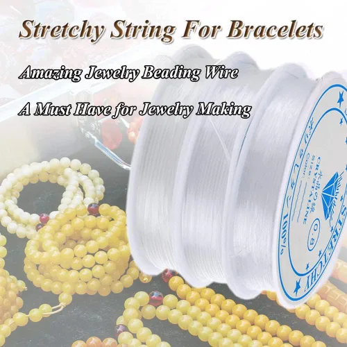 Vista 2 de Cuerda elástica para hacer joyas transparente/negro, 3 rollos de 0.031 in, cuerda elástica para cuentas de semillas, cuentas de poni, rollo