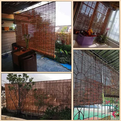 Vista 2 de Persianas romanas sin cordones para ventanas, persianas romanas de junco, persianas de bambú para patio, pantalla de privacidad natural enrollable