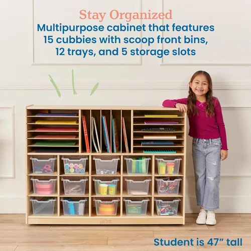 Vista 5 de Estantería de almacenamiento con varios compartimentos hecha de madera de abedul, marca ECR4Kids, 1