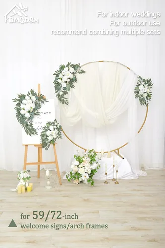 Vista 5 de Arco de Boda con Flores Artificiales, Juego de 2, Letrero de Bienvenida, Decoración Floral y Señales de Boda para Ceremonia, Mesa de Recepción