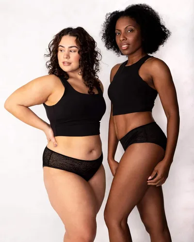 Vista 3 de saalt Ropa interior de encaje hipster - Ropa interior de tiro medio a prueba de fugas para mujer - Encaje europeo suave y elástico