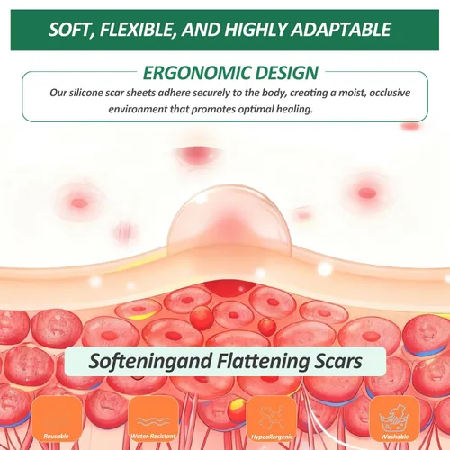 Vista 6 de Hojas de cicatriz de silicona de grado médico, cinta de silicona para cicatrices para cirugía, cinta de piel para quemaduras, cesárea, protuberancia