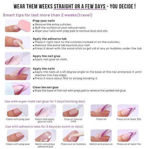 Vista 7 de BTArtbox Uñas Postizas Cortas a Presión - Uñas Postizas de Gel Suave Blanco a Presión, Puntas de Uñas Cuadradas Cromadas con Pegamento, Uñas