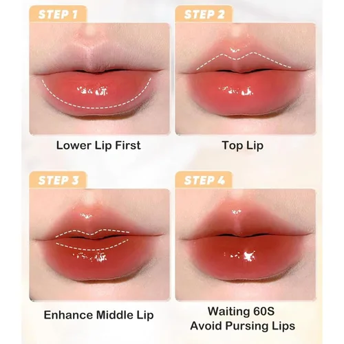 Vista 5 de Ice Watery Lip Gloss, Mirror Tea Jelly Light Lip Glaze, Lápiz labial líquido antiadherente hidratante (#02 Ice Sugar Strawberry)