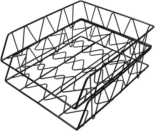 Vista 4 de PAG - Juego de 2 bandejas de metal apilables para documentos y cartas, organizador de escritorio, Negro