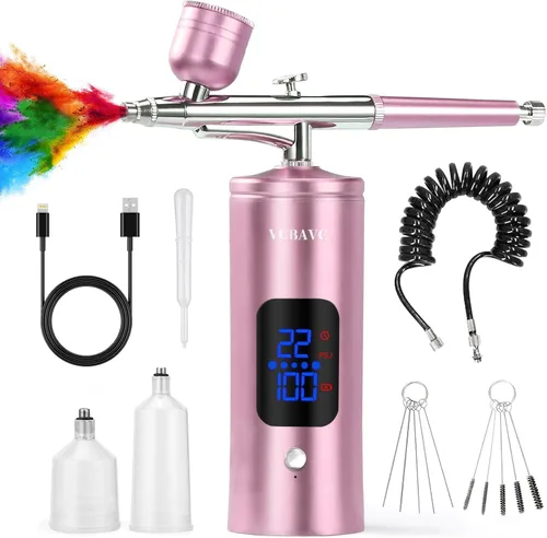 Vista 9 de Kit de aerógrafo con compresor 48PSI de alta presión, juego de cepillos de aire sin obstrucciones, recargable con boquilla de 0.012 in y cepillo