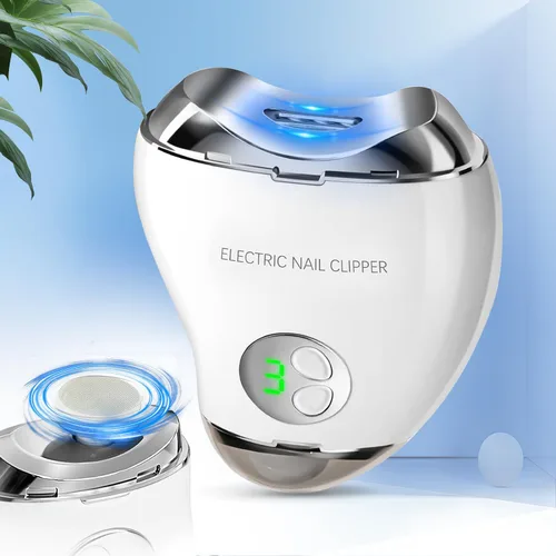 Electric Nail Clipper with LED Light & 3 Speeds, Fingernail Cutter and Polisher 2 in 1 Design, Nail Scraps Storage Rechargeable Safety Fingernail
